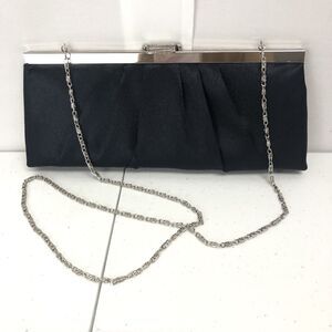 Gunne Sax Pleated Black Satin Silver Chain Clutch Purse Bag Handbag